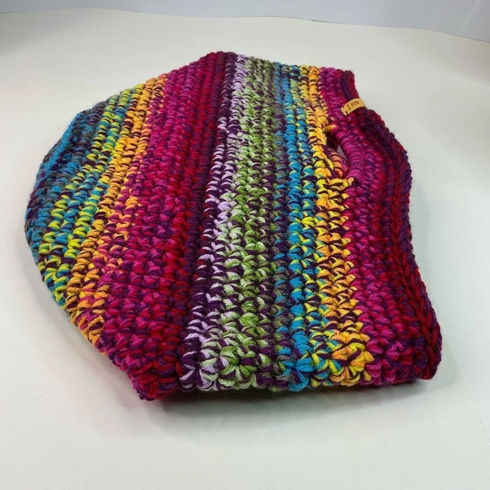 Handcrafted Multicolor Crochet Scrap Woven Tote Bag Basket Storage Handmade Knit